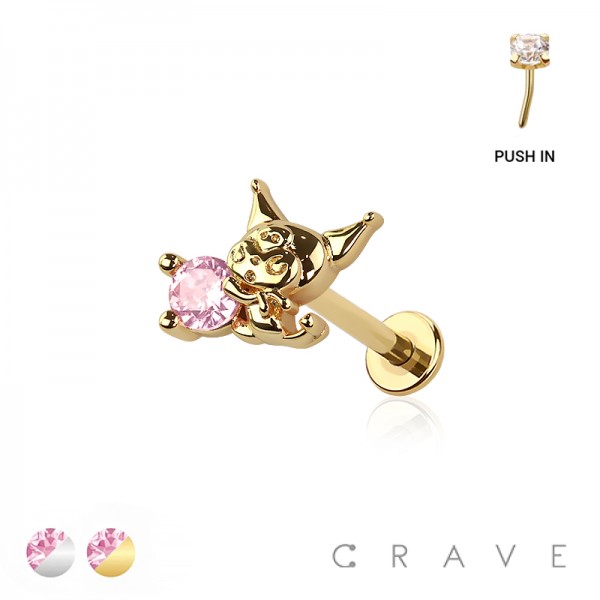 CZ STAR KUROMI KITTY CAT THREADLESS (PUSH IN) 316L SURGICAL STEEL LABRET SET